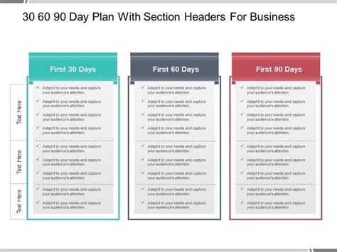 30 60 90 Day Plan With Section Headers For Business 90 Day Plan Day Plan How To Plan