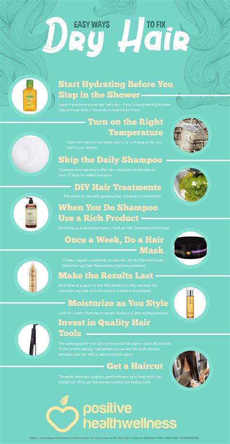 Shiny, hydrated hair can be difficult to achieve with just a good conditioner alone. 10 Easy Ways To Fix Dry Hair - Infographic