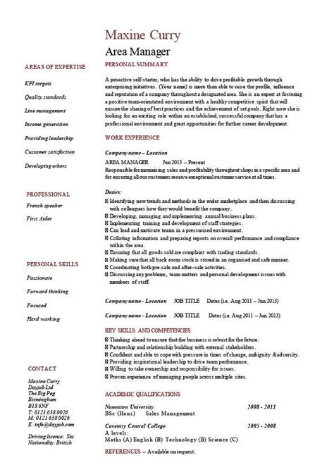 area manager resume  template job description cv
