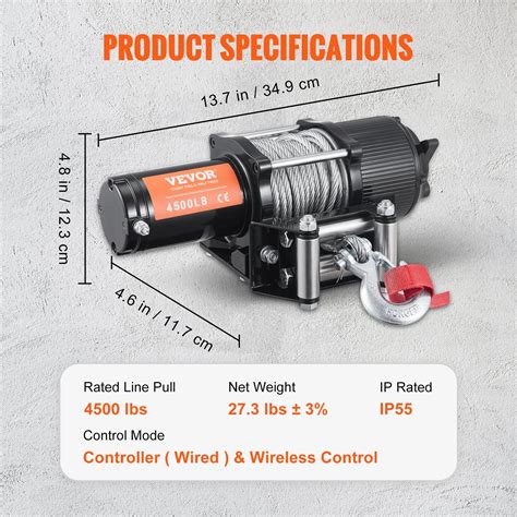 Vevor Electric Winch 12v 4500 Lb Load Capacity Steel Rope Winch Ip55