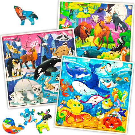 Wooden Jigsaw Animal Puzzles Set For 4 8 Years Old Kids Wild Etsy