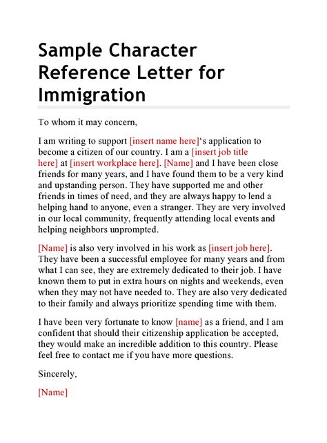 How To Write A Character Reference Letter For Immigration Printable