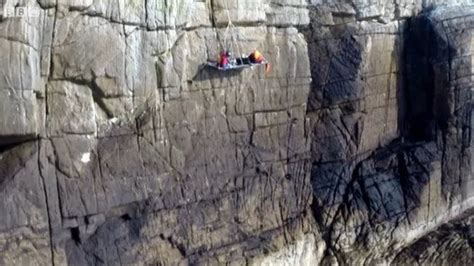 Adventurers Sleep On Anglesey Cliff From Portable Ledge Bbc News