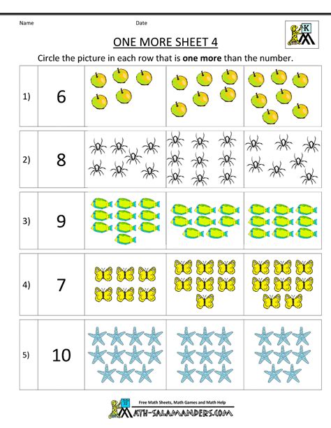 Support your counting exercises in class with printable number activities for preschoolers too. Kindergarten Math Worksheets Printable - One More