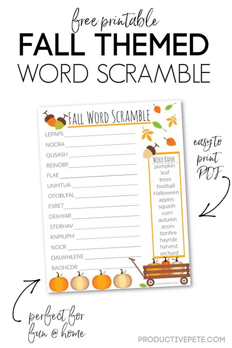 Fall Word Scramble Printable