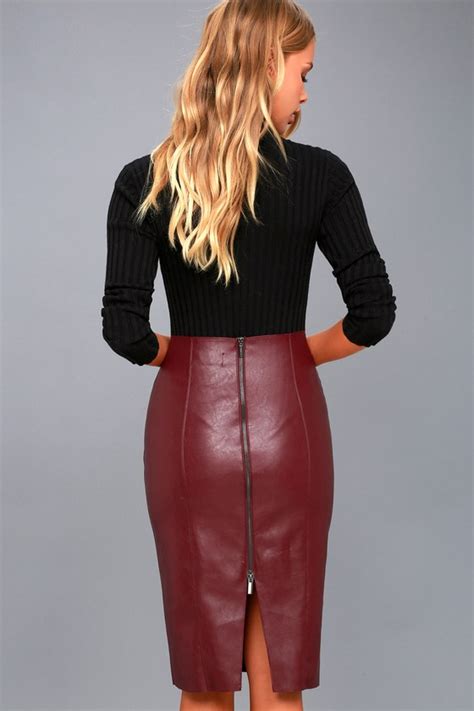 Sexy Vegan Leather Skirt Midi Skirt Pencil Skirt