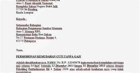 Mengambil cuti bersalin tanpa gaji atau; Surat Rasmi Memohon Cuti Awal - Contoh Oha