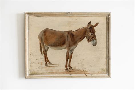 Vintage Donkey Oil Painting Printable Farmhouse Wall Art Etsy