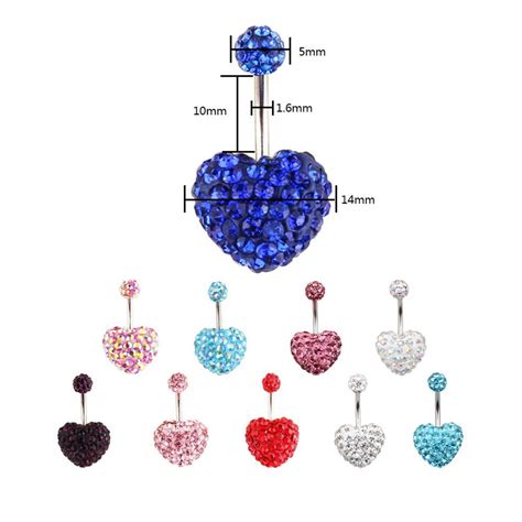 Heart Double Side Belly Piercing Rings Surgical Steel Crystal Disco Ball Belly Button Ring Navel