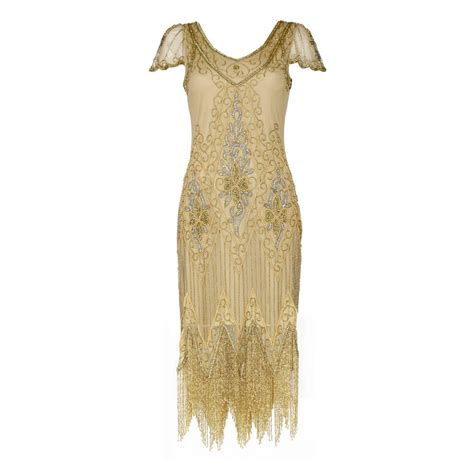 gatsbylady annette fringe flapper dress in antique gold by gatsbylady london