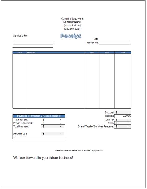 Receipt Template For Services Rendered Printable Receipt Template