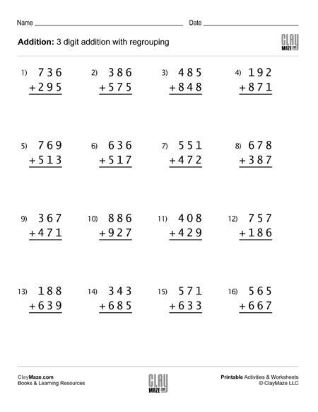 * tick the box(pdf with answer), if you want to download this worksheet with answer. 3 digit addition worksheet with regrouping (Set 2) - Childrens Educational Workbooks, Books and ...