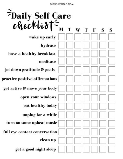 Free Printable Daily Self Care Checklist For Women Planificador De