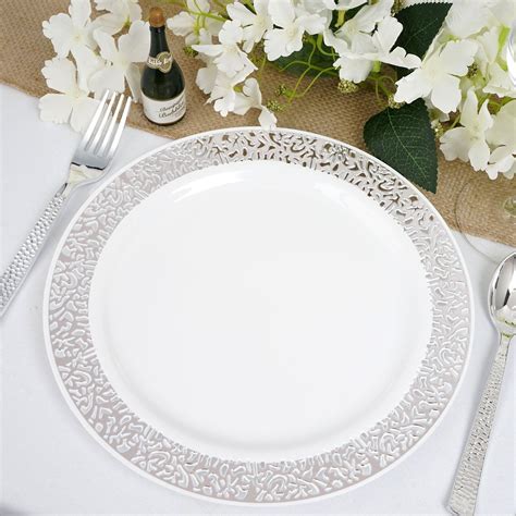 Efavormart 50 Pcs Gold Trimmed Round Disposable Plastic Plate Dinner