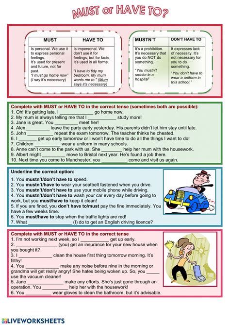 Must or Have to Interactive worksheet