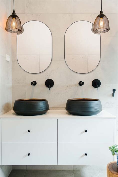Double Vanity For Kids Bathroom Black Taps And Basin Bathroom Basin