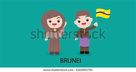 Brunei Boy Girl Traditional Costume Illustrational Stock Vector
