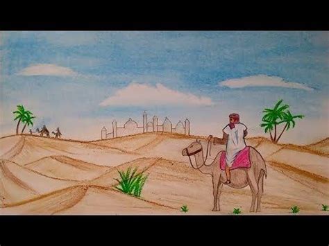 A landscape drawing lesson and free caran d ache pencils artists. How to draw landscape scenery of Desert step by step with ...