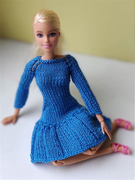 clothes for barbie light blue dress knitted dress for the doll 12 inches elegant outfit for