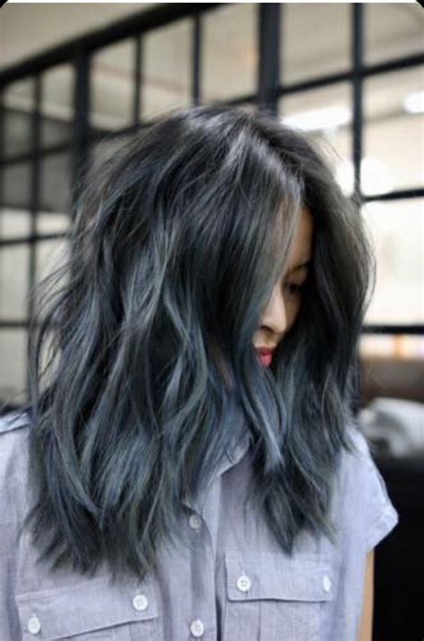 Cool Toned Blue Grey Black Hair Denim Hair Grey Hair