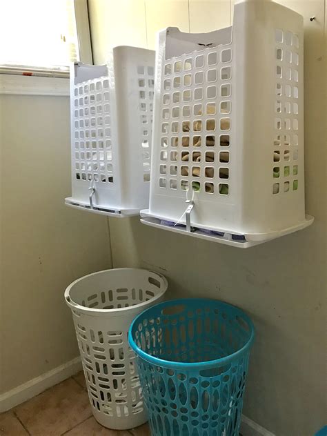 Laundry room hack. Flip the baskets with lids over and find a way to