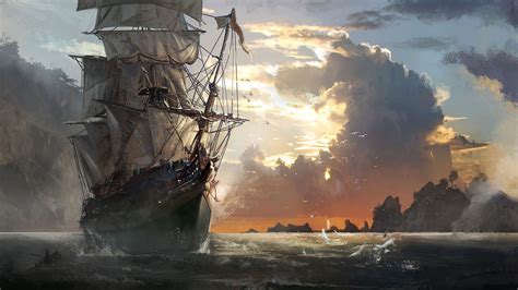 Art Pirate Ship 04 Картины кораблей Корабль Пейзажи