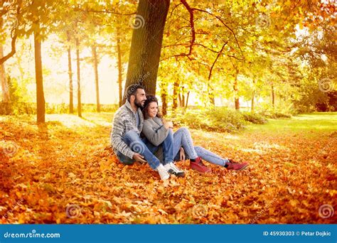 Happy Couple In Love In Autumn Park Stock Image Image Of Orange Fall