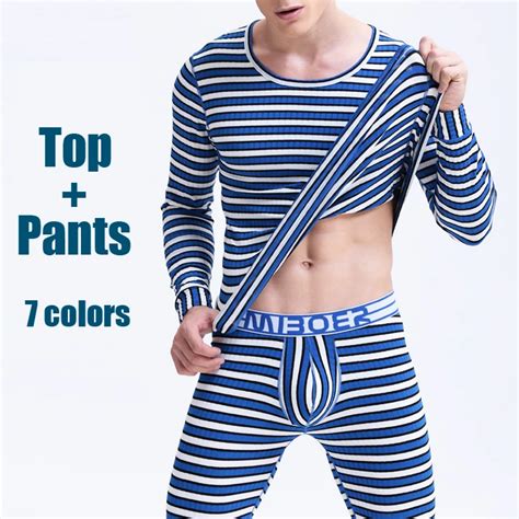 1 set winter mens warm thermal underwear mens long johns sexy fashion striped thermal underwear