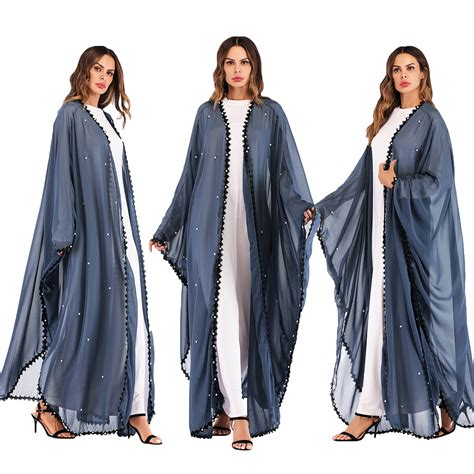Dubai Women Muslim Open Cardigan Batwing Sleeve Loose Robe Abaya Kaftan