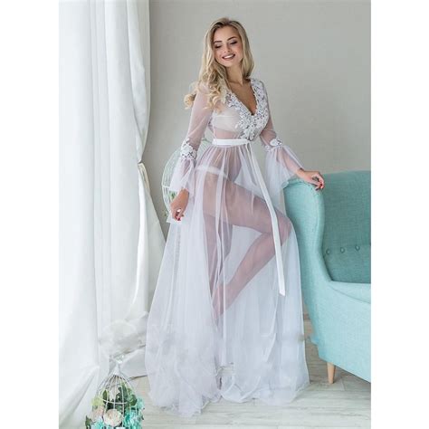 Women S Sexy Lingerie Long Lace Dresses Mesh Hollow Night Dresses Robes See Through Floral Long