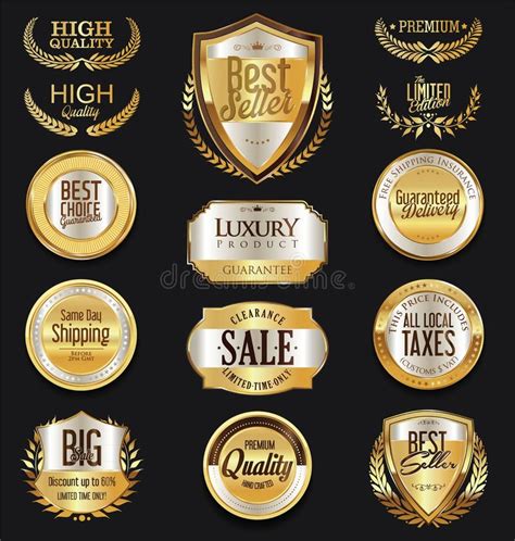 Set Of Premium Golden Labels Stock Illustration Illustration Of