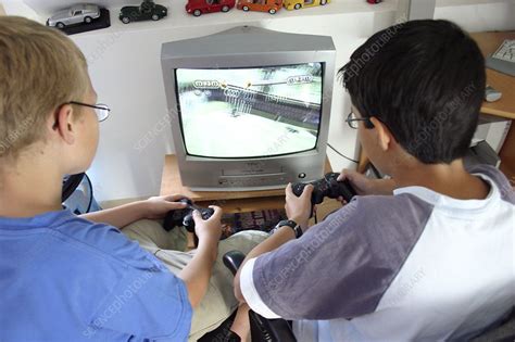Boys Playing A Computer Game Stock Image T4850052 Science Photo