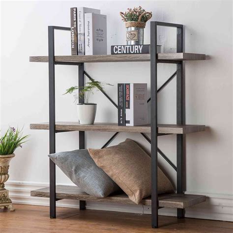 Buy Hsh 3 Shelf Bookcase Rustic Gray 3 Tier Bookshelf Vintage