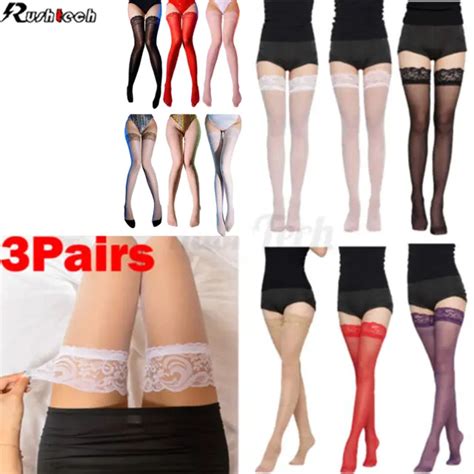 3 PAIRS LADY S Lace Top Stay Up Thigh High Stockings Womens Sexy