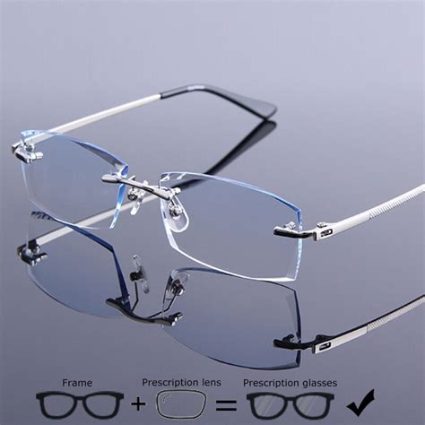 high quality rimless frame eyeglasses men exquisite diamond trimming hyperopia eyewear