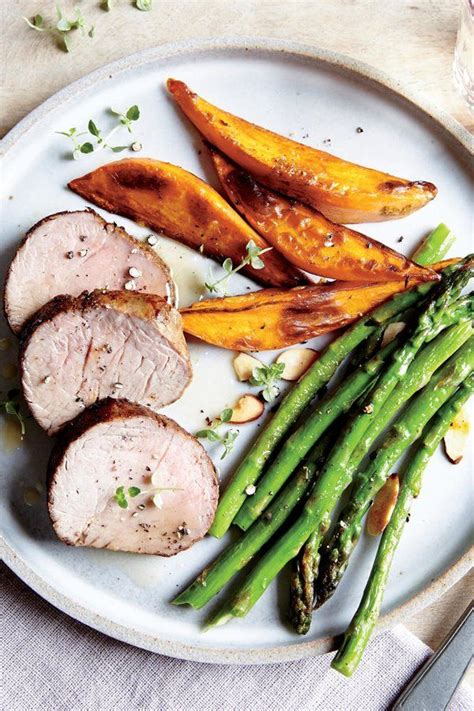 Roasted pork loin with potatoes and greens. Smoky Pork Tenderloin with Roasted Sweet Potatoes | Recipe ...