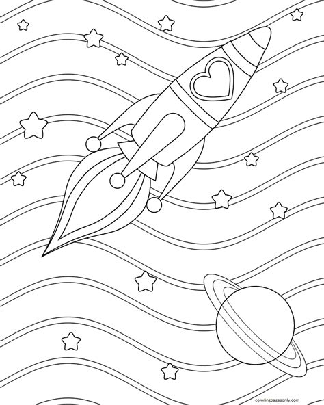 Boy Astronaut Flying In A Space Rocket Coloring Pages Rocket Coloring