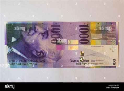 1000 Swiss Francs Banknote On White Background The Purple Note