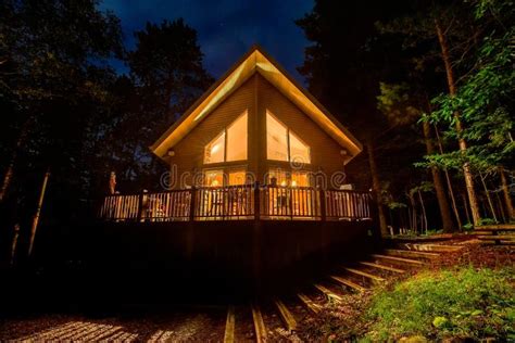 Vacation Home In Woods At Night Stock Photo Image Of Idyllic Home
