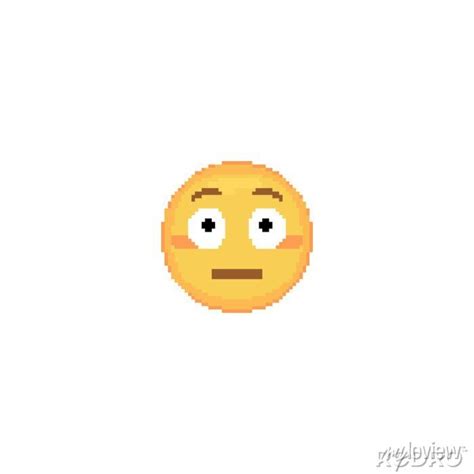 Pixel Art Flushed Face Emoji Icon Vector Cute Pixel Blushing Posters