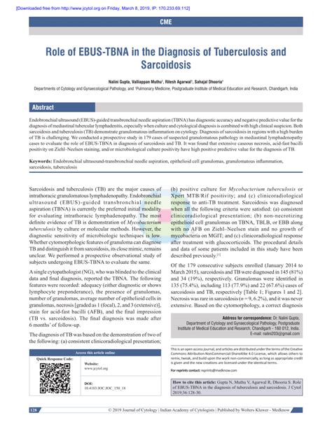 Pdf Role Of Ebus Tbna In The Diagnosis Of Tuberculosis And Sarcoidosis