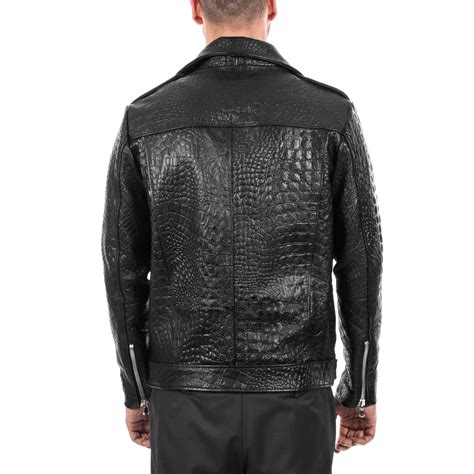 italian handmade men black crocodile embossed on goatskin leather biker jacket slim fit xxs to 3xl
