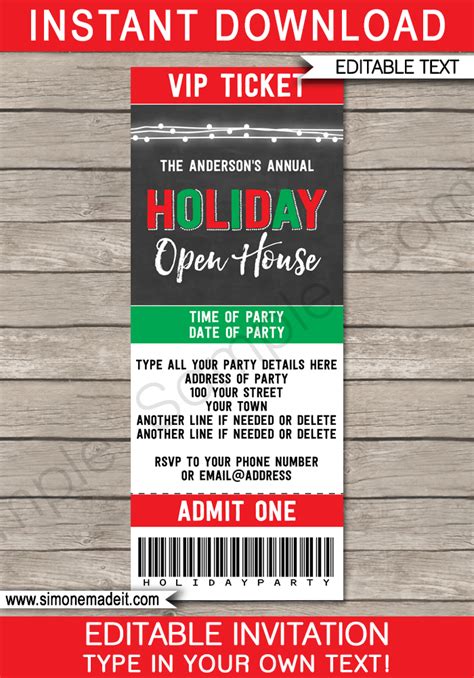 printable holiday party ticket invitations printable