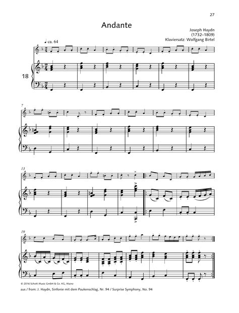 Andante Sheet Music Joseph Haydn Woodwind Solo