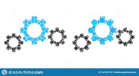 Gear Transmission Icon Collages Of Squares And Circles Stock Vector