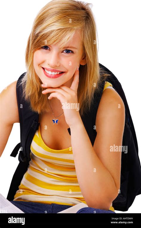Isolated Portrait Of Young Casual Female High School Student Stock