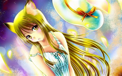 Wallpaper Illustration Nekomimi Anime Cat Girl Animal Ears Ribbon Mythology Computer
