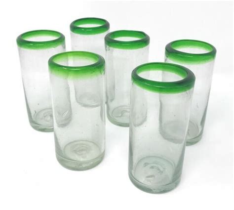 Orion Mexican Glassware Green Rim 10 Oz Hi Ball Set Of 6 For Sale Online Ebay