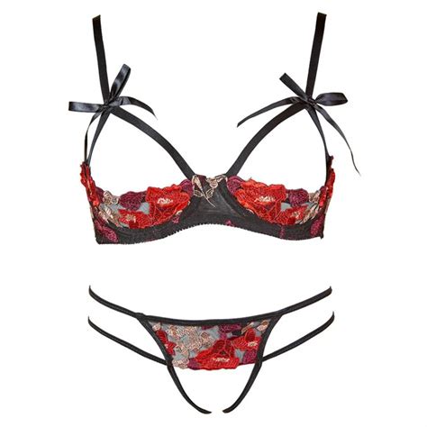 Sexy Lingerie Open Bra Crotchless Rose Lace Embroidery Bra With Panties Suit Women Sexy