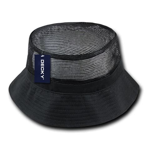 Decky Decky Fishermans Bucket Mesh Top Hats Caps For Men Women Black